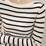 Unique Black and White Striped Long-Sleeve Knit Top - liwisi