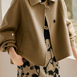 Simple Drop Shoulder Stand Collar Melton Coat