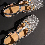 Retro Hollow Mesh Woven T-Strap Sandals - liwisi