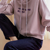 Casual Letter Pattern Drawstring Hooded Raglan Sweatshirt