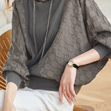 Elegant Casual Hooded Drawstring Spliced Batwing Sweatshirt