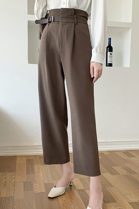 フリル装飾ベルテッドロングパンツ　2色入 - liwisi