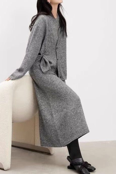 Stylish Slouchy Cardigan & Dress Two-Piece Set - liwisi