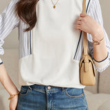 Casual Loose-fit Striped Panel Mock Hoodie