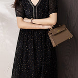 Elegant Polka Dot Pleated V-Neck Dress