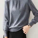 Elegant Knit Sweater With Ruffled Mock Neck And Bead Embellishment