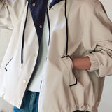 Casual Color-Block Hooded Long Sleeve Cropped Trench Coat