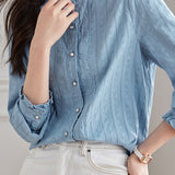 Elegant Vertical Embroidery Hollow Out Shirt