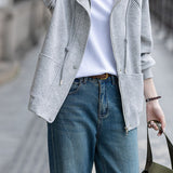 Casual Hooded Drawstring Twill Texture Long Sleeve Outerwear