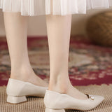 Genuine Leather Pearl Decor Low Heel Pumps - 2 Colors Available