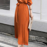 Puff Sleeve Waist Marked Pleated Dress - Long Sleeve, Elegant, Slimming, Fit, Work - 4 Colors Available - liwisi