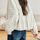 Casual Long Sleeve Quilted Plaid Coat With Round Neck