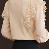 Asymmetrical Design French Lace Contrast Round Neck Knit