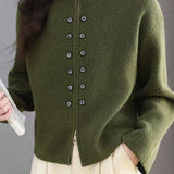 Elegant Commuter Lapel Zip & Button Long-Sleeve Knit Cardigan