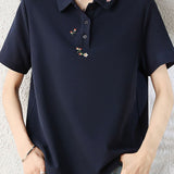 Casual Commuter Polo Collar Embroidered T-shirt
