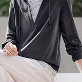 Casual Color-Block Printed Spliced Fake Two-Piece Hooded Drawstring Sweatshirt