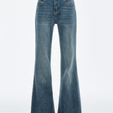 Casual High‑Waisted Washed Flare Denim Trousers
