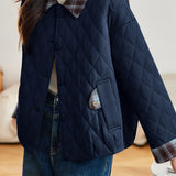 Casual Plaid Spliced Diamond‑Quilted Jacket