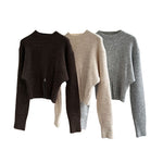ラウンドネック裾ジップドロップショルダーニット　3色入 - liwisi