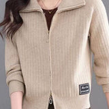 Casual Multi-Collar Zip Label Knit Cardigan