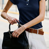 Elegant Commuter Contrast Trim Small V-Neck Two-Button T-Shirt