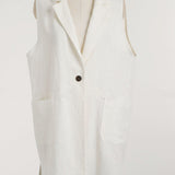 Notch Lapel Color Side Slit Linen Gilet - 3 Colors Available