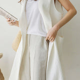 Notch Lapel Color Side Slit Linen Gilet - 3 Colors Available