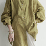 Stand Collar Drop Shoulder Linen Tunic - 6 Colors Available