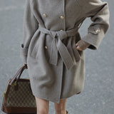 Elegant Temperament Retro Double-Breasted Woolen Coat