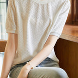 Simple knit short sleeve T-shirt - liwisi