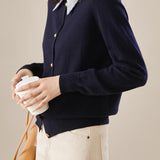 Layered Look Shirt Collar Striped Contrast Knit Cardigan - 3 Colors Available