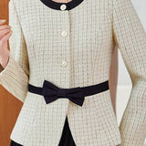 Elegant Commuter Crew Neck Bow Long‑Sleeve Coat