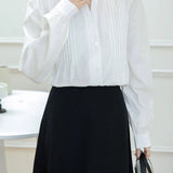 French Elegant Ruffle Collar Accordion Pleat Long Sleeve Blouse