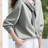 Casual Outer Hood Striped Color-Block Hoodie