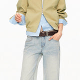 Casual Solid Color Zip‑Up Fake‑Two‑Piece Stripe Jacket