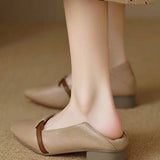 Casual Block Heel Soft Leather Pointed Toe Low Heel Shoes - liwisi