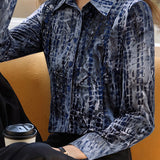 Elegant Vintage Mottled Flocked Sheer Blouse