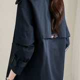 Suit Collar Plain Badge Decorated Trench Coat with Lining