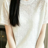 Elegant Hollow Out Short-Sleeve Knit Top