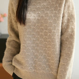 Elegant Geometric Plaid Mock Neck Knit Sweater