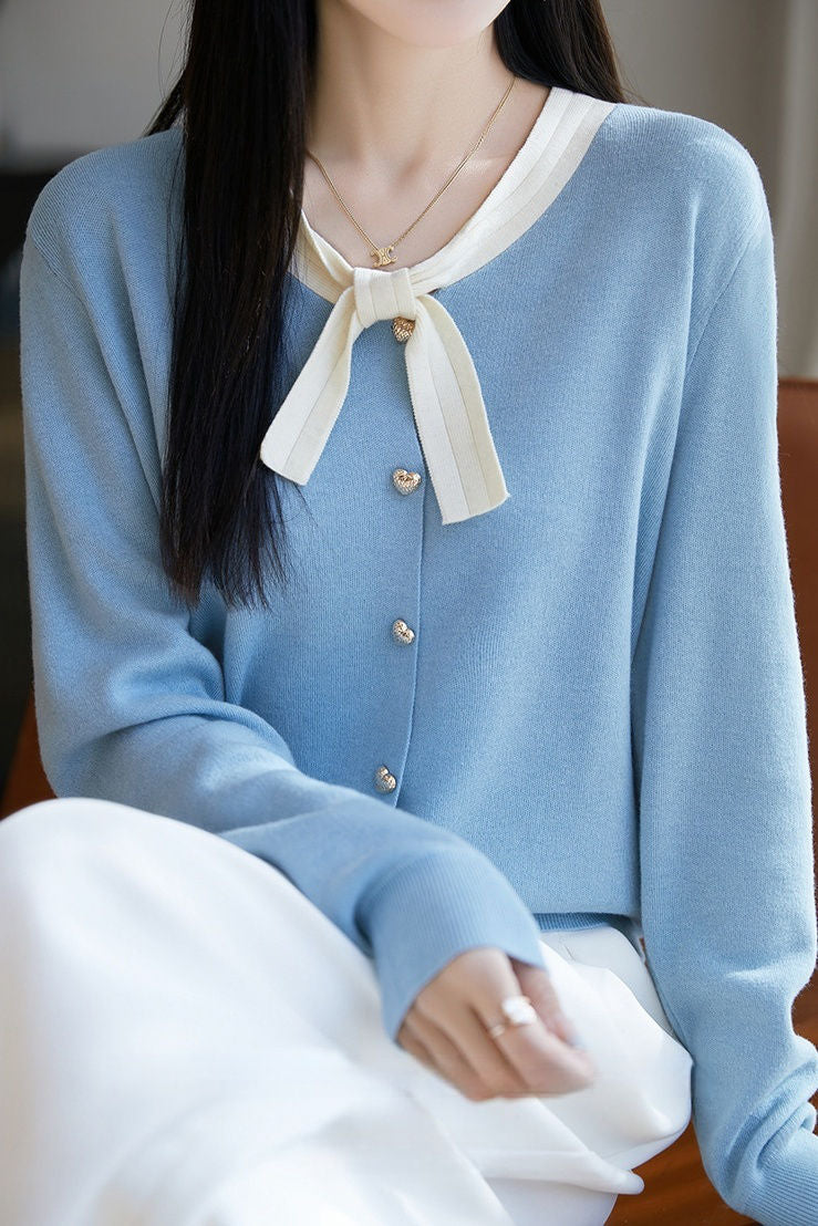 Fashionable Bow Knit Cardigan - liwisi