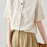 Temperament Lace Round Neck Embroidery Short Sleeve Shirt