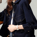 Fashionable Folded Collar Denim Jacket - liwisi