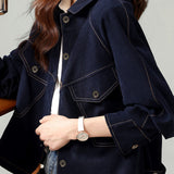 Fashionable Folded Collar Denim Jacket - liwisi