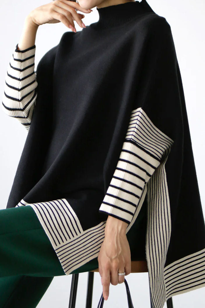 Irregular Stripe Split Loose Knit Sweater - liwisi