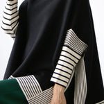 Irregular Stripe Split Loose Knit Sweater - liwisi