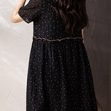 Elegant Polka Dot Pleated V-Neck Dress