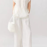 French Romantic Lyocell Heavy Embossed 3D Floral Puff Sleeve V-Neck Blouse