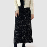 バックスリットグリッター装飾ベロアスカート　裏地付　3色入 - liwisi