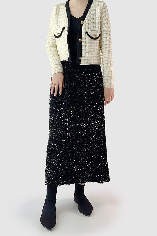 バックスリットグリッター装飾ベロアスカート　裏地付　3色入 - liwisi